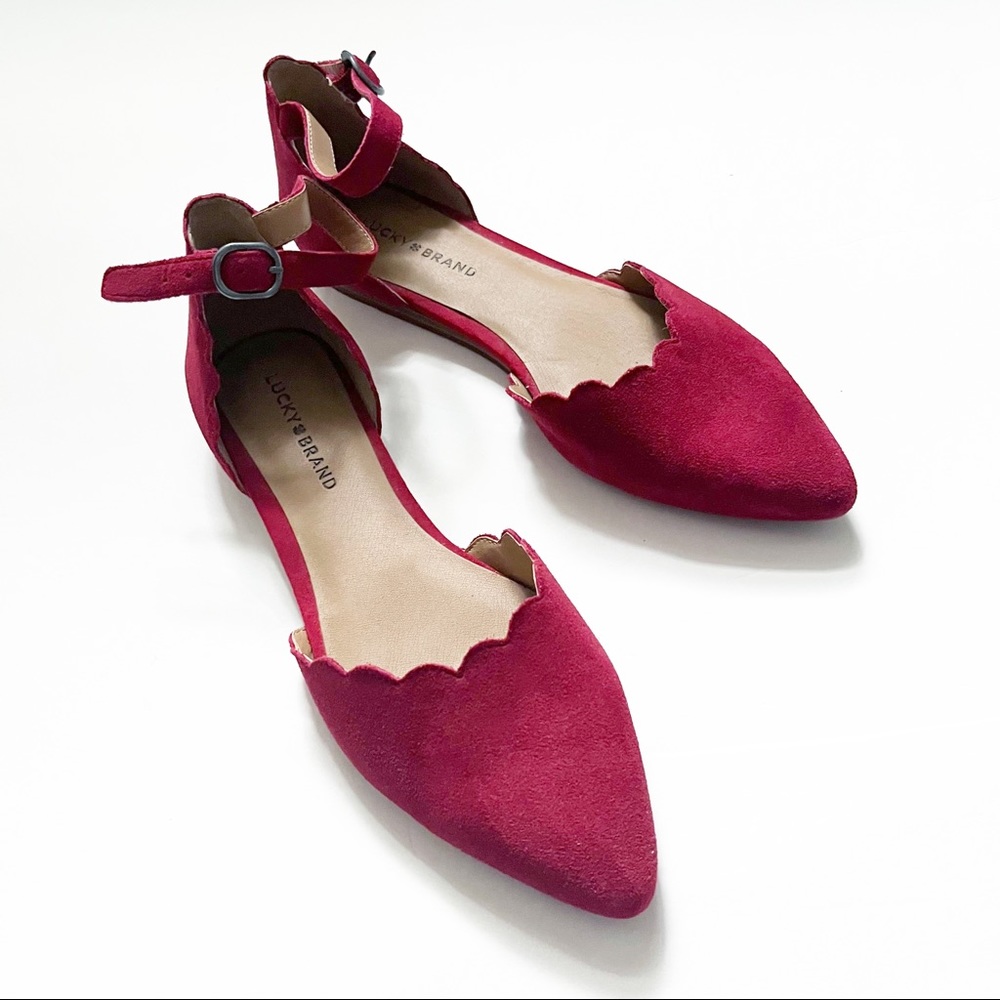 Lucky Brand Bondy leather Flats 10 scalloped suede ankle strap NWOT